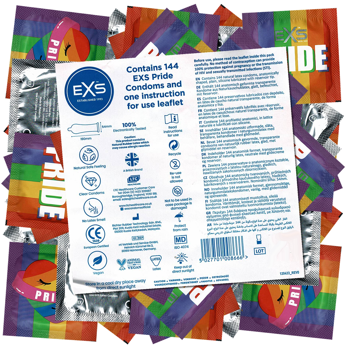 EXS Vorratsbeutel «Pride» 144 anatomische Kondome im Regenbogen-Design