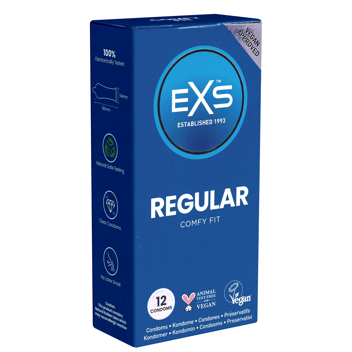 EXS «Regular» Comfy Fit, 12 bequeme Kondome mit 65mm-Kopfteil