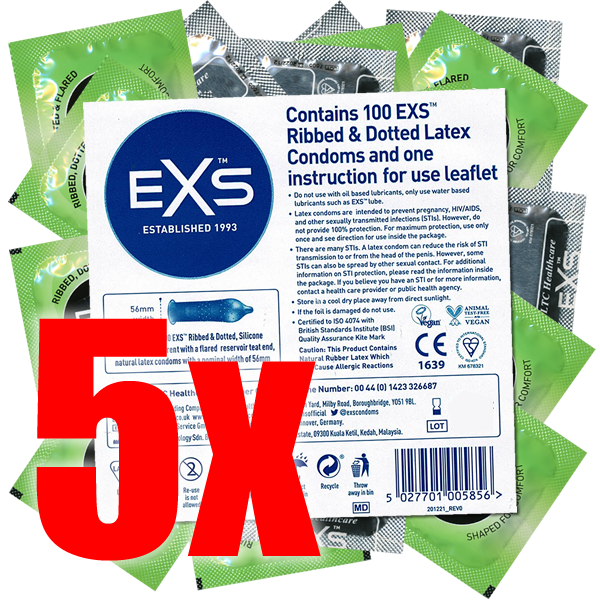 EXS Mega-Pack: Ribbed & Dotted, 5x100 condoms
