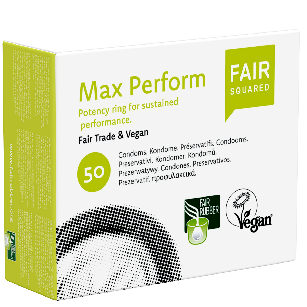 Fair Squared «Max perform» 50 erektionsverstärkende Fair-Trade-Kondome mit Potenzring