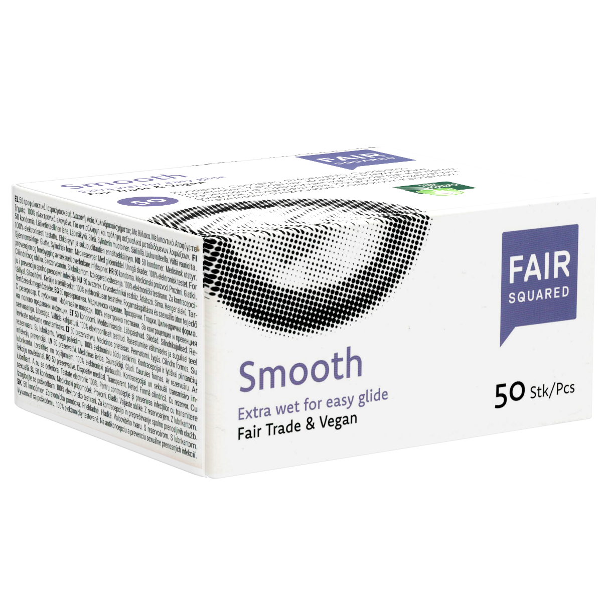 FAIR SQUARED «Smooth» 50 vegan latex condoms 55 mm extra lubricated