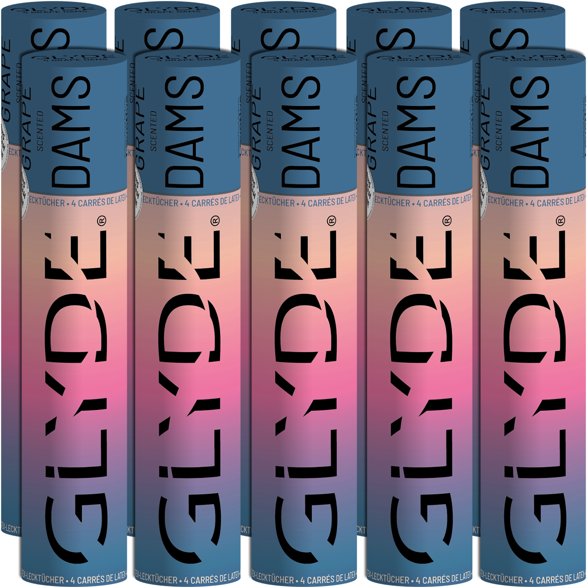 Glyde Dams Retail-Unit: Blue/Grape, 10x4 latex sheets