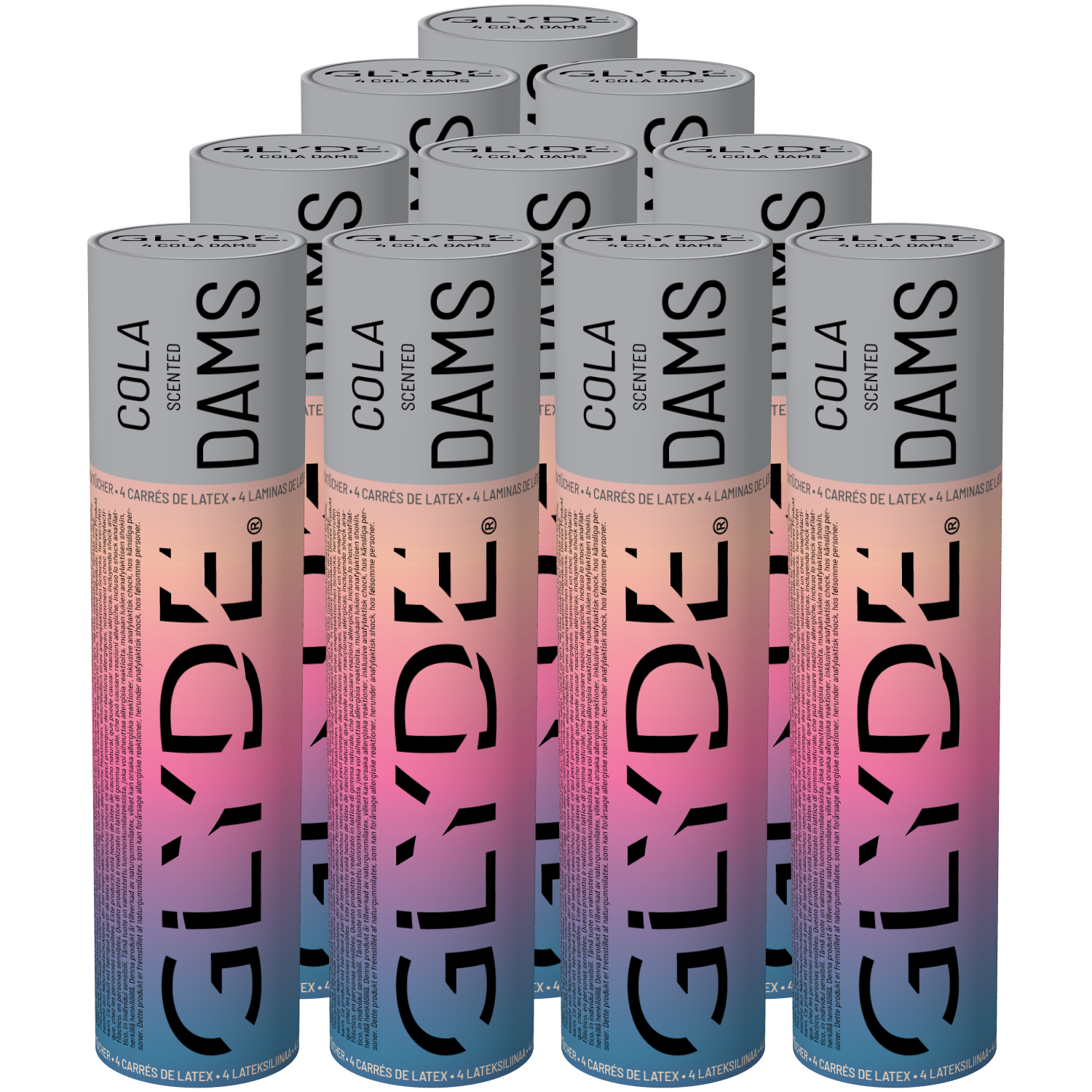 Glyde Dams Unit «Cola» 10x4 dental dams made from natural rubber latex with cola flavour