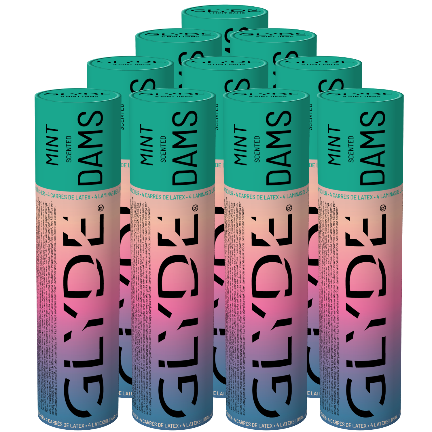 Glyde Dams Unit «Mint» 10x4 dental dams made from natural rubber latex with peppermint flavour