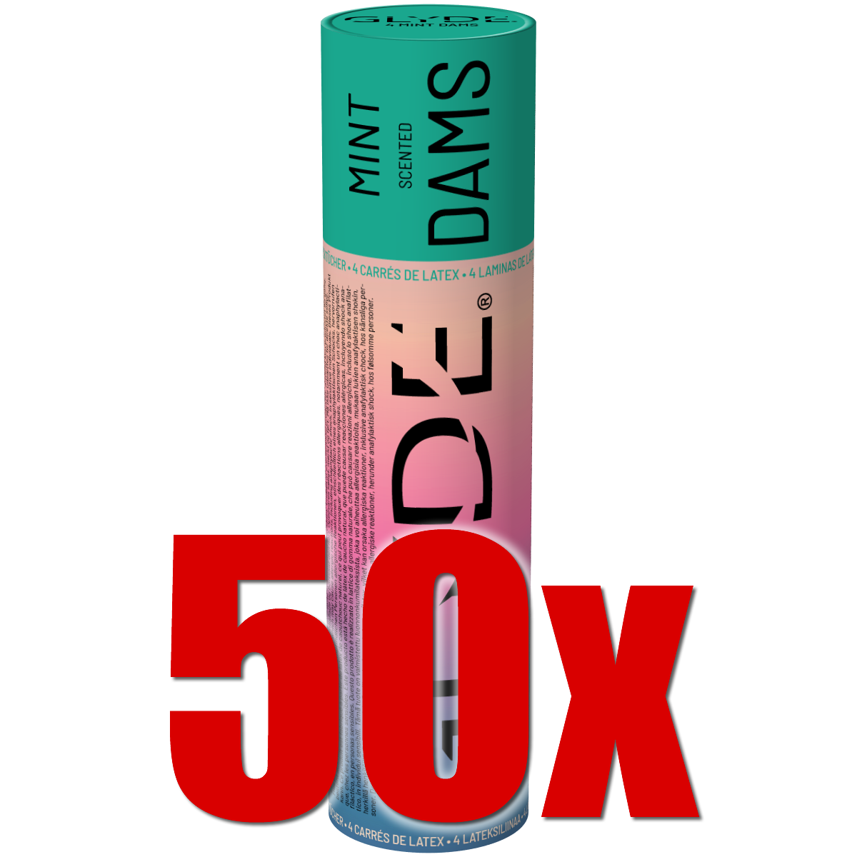 Glyde Dams Retail Carton «Mint» 50x4 dental dams with mint flavour