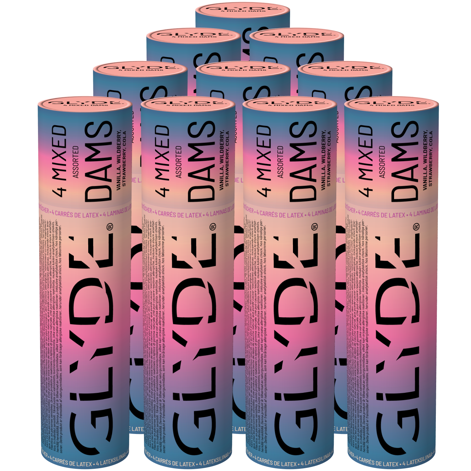 Glyde Dams Unit «Mix» 10x4 dental dams made from natural rubber latex in mixed colours and flavours