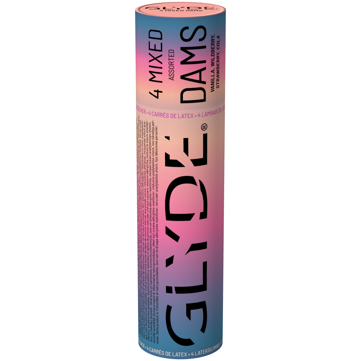 Glyde Dams «Mix» 4 dental dams made from natural rubber latex in mixed colours and scents