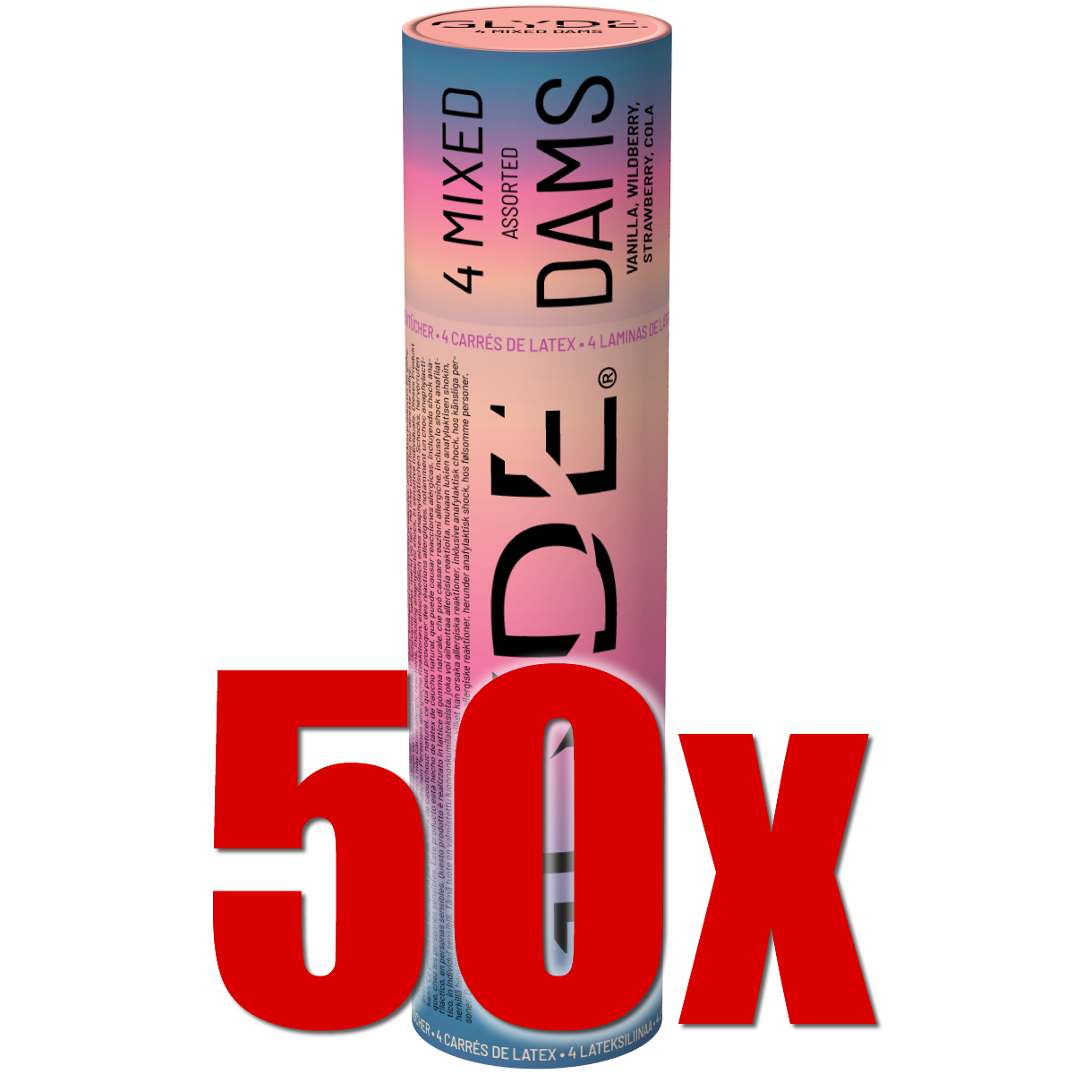 Glyde Dams Retail Carton «Mix» 50x4 dental dams with 4 different flavours