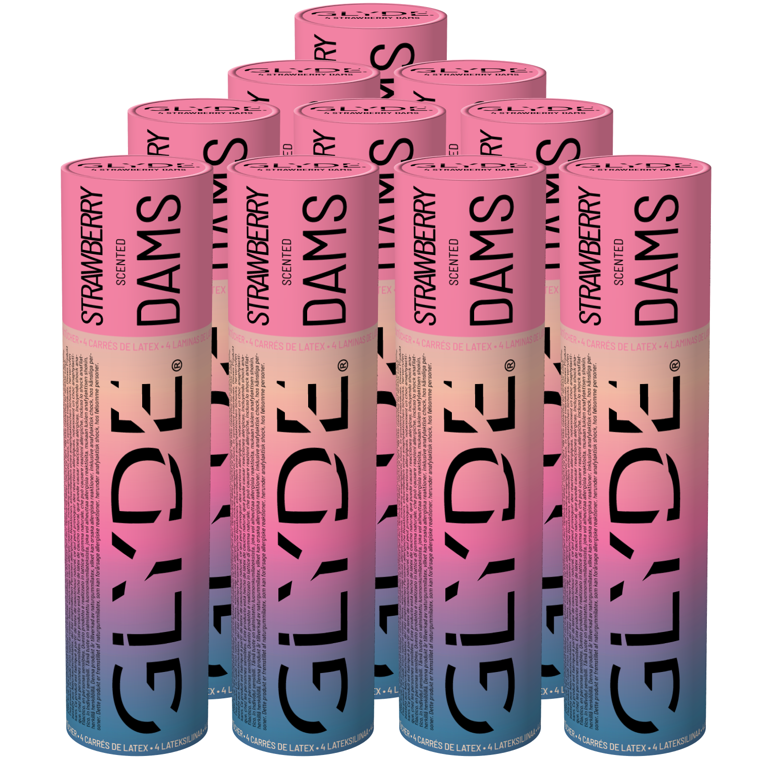 Glyde Dams Unit «Strawberry» 10x4 dental dams made from natural rubber latex with strawberry flavour