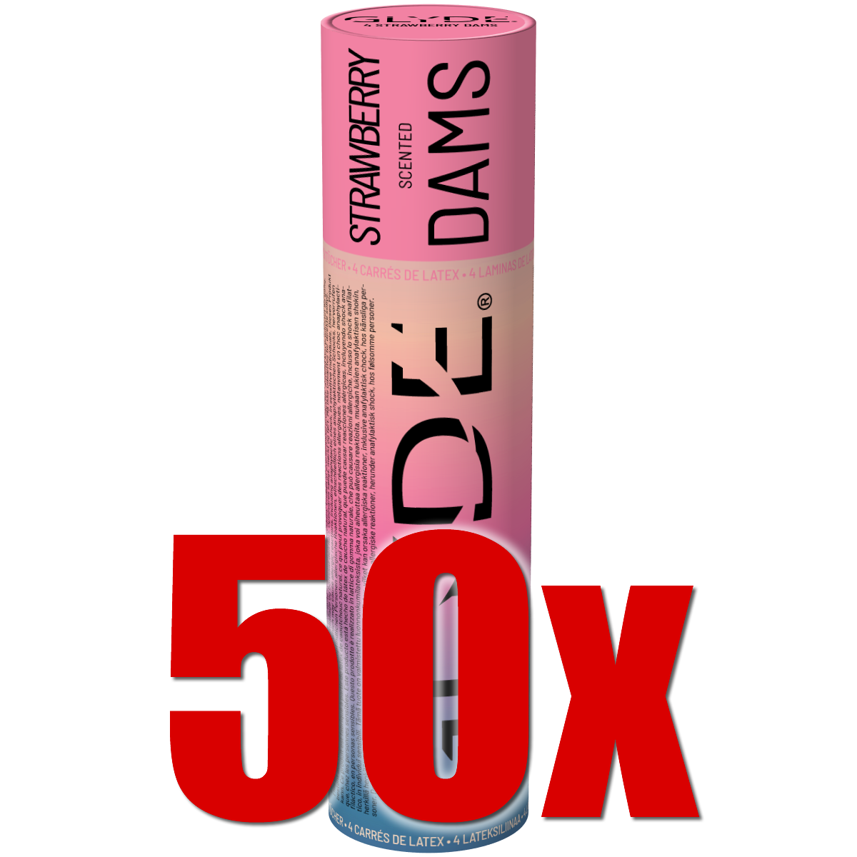 Glyde Dams Retail Carton «Strawberry» 50x4 dental dams with strawberry flavour
