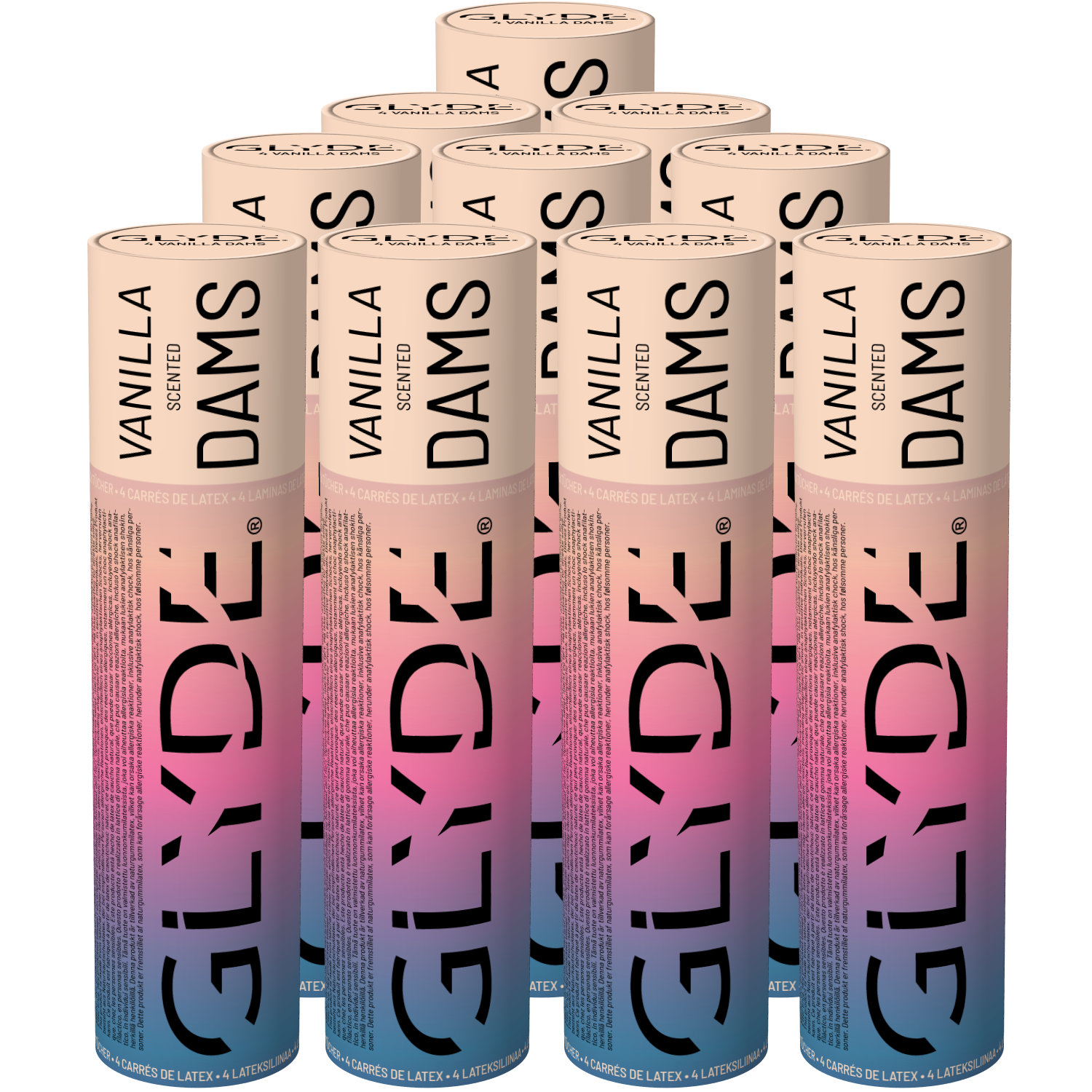 Glyde Dams Unit «Vanilla» 10x4 dental dams made from natural rubber latex with vanilla flavour