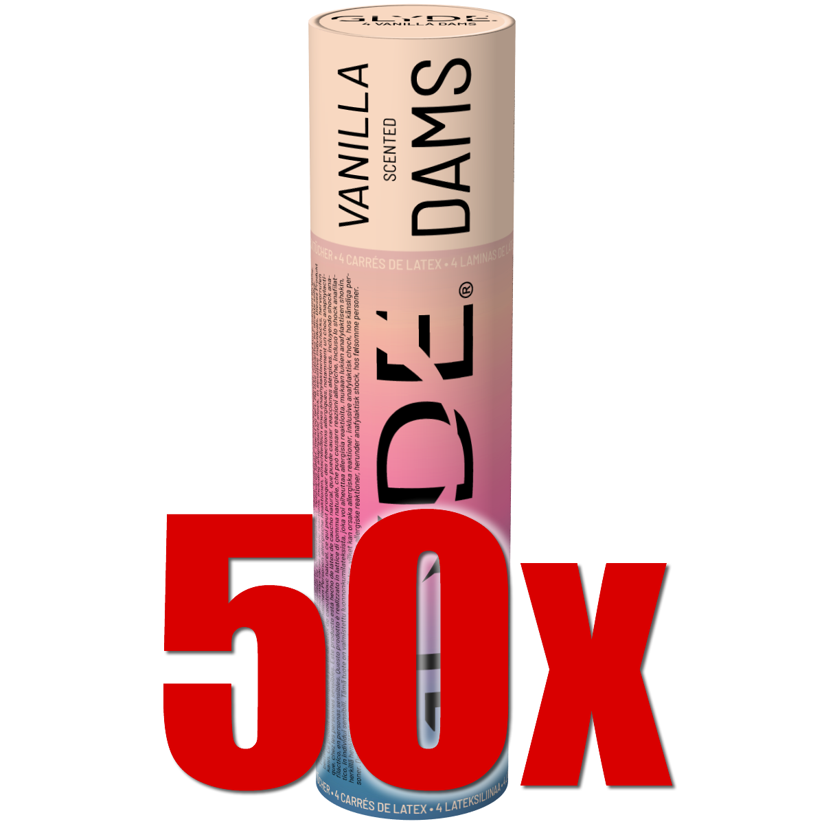 Glyde Dams Retail Carton «Vanilla» 50x4 dental dams with vanilla flavour