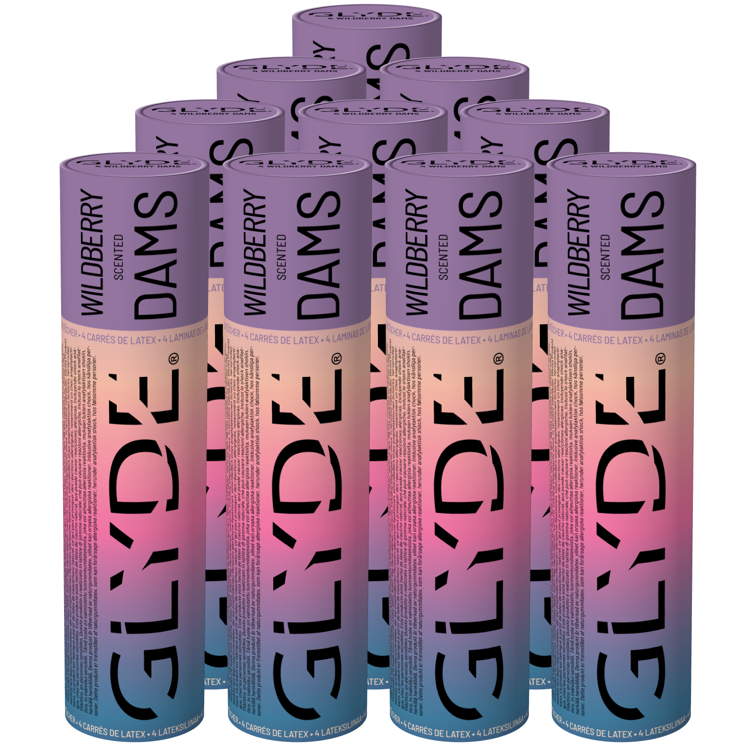 Glyde Dams Unit «Wildberry» 10x4 dental dams made from natural rubber latex with wildberry flavour