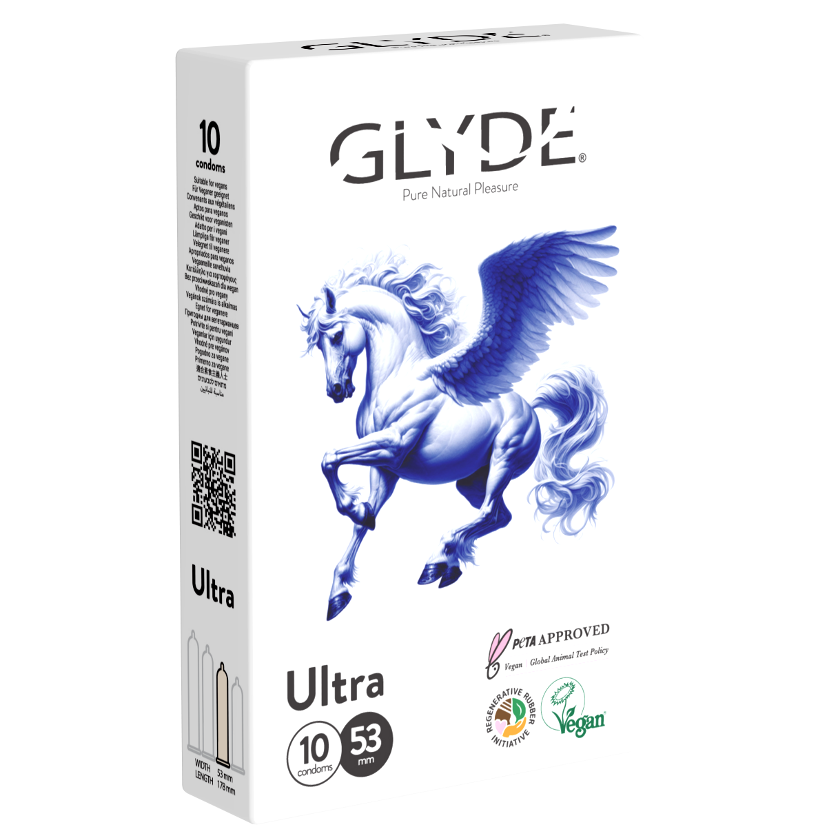 Glyde «Ultra» 10 lubricated transparent latex condoms with 53 mm width