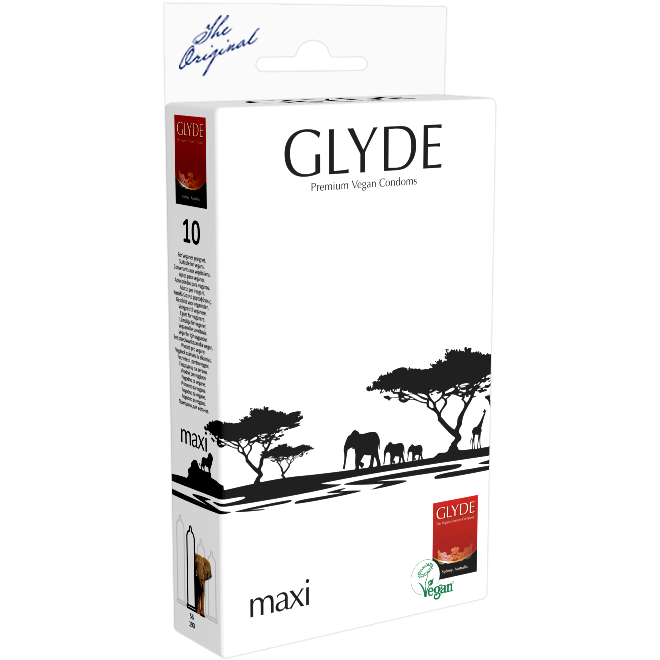 Glyde Ultra «Maxi» 10 large condoms, certified with the Vegan Flower