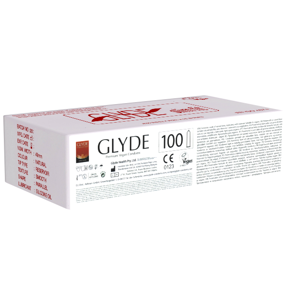 Glyde Ultra «Slimfit» 100 tight condoms, certified with the Vegan Flower, bulk pack