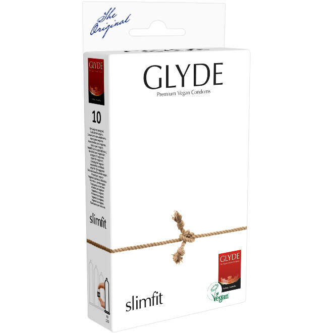 Glyde Ultra «Slimfit» 10 tight condoms, certified with the Vegan Flower