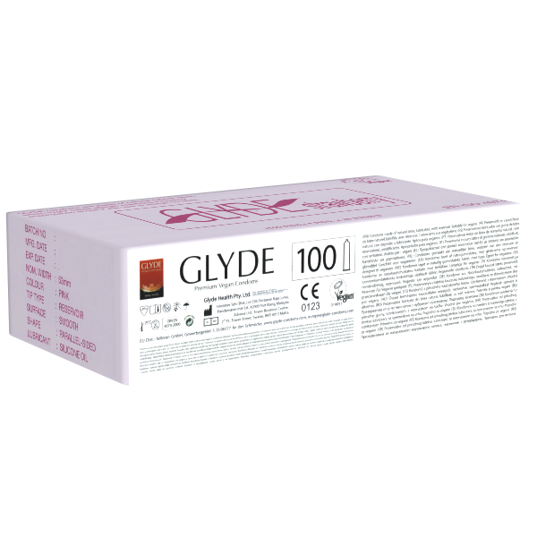 Glyde Ultra «Strawberry» 100 rote Erdbeer-Kondome, zertifiziert mit der Vegan-Blume