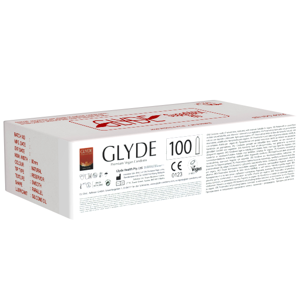 Glyde Ultra «Supermax» 100 king size condoms, certified with the Vegan Flower, bulk pack