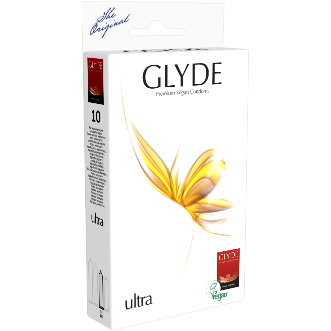 Glyde Ultra «Natural» 10 natural vegan condoms, certified with the Vegan Flower