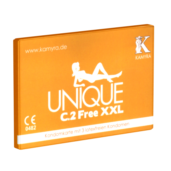 Kamyra «Unique C.2 Free XXL» condom card with 3 latex free XXL condoms