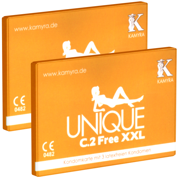 Kamyra «Unique C.2 Free XXL» Doppelpack - 2 Kondomkarten mit je 3 großen latexfreien Kondomen