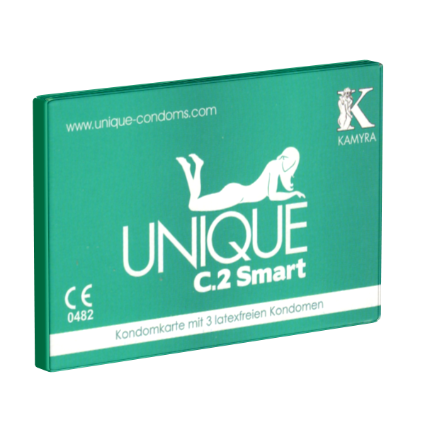 Kamyra «Unique C.2 Smart» condom card with 3 latex free PRE-ERECTION condoms