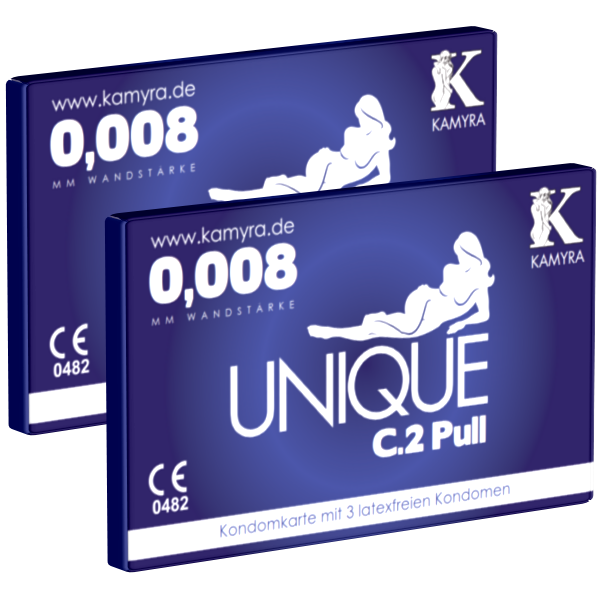 Kamyra «Unique C.2 Pull» Doppelpack - 2 Kondomkarten mit je 3 latexfreien Kondomen