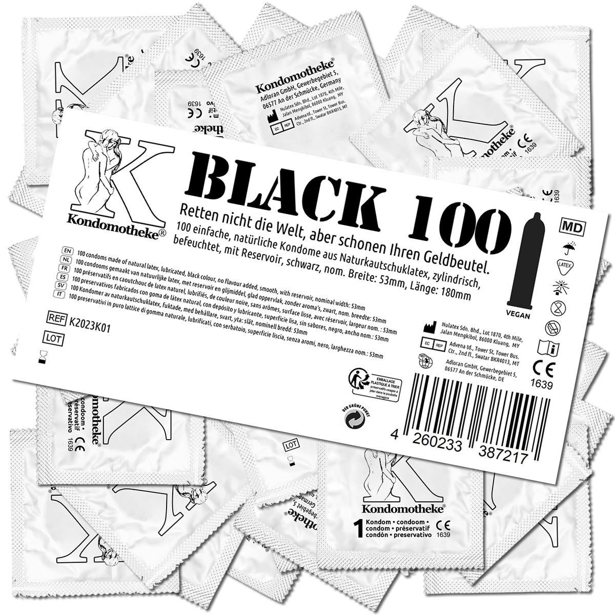 Kondomotheke «BLACK» 100 black condoms without extras - the inexpensive premium condoms 