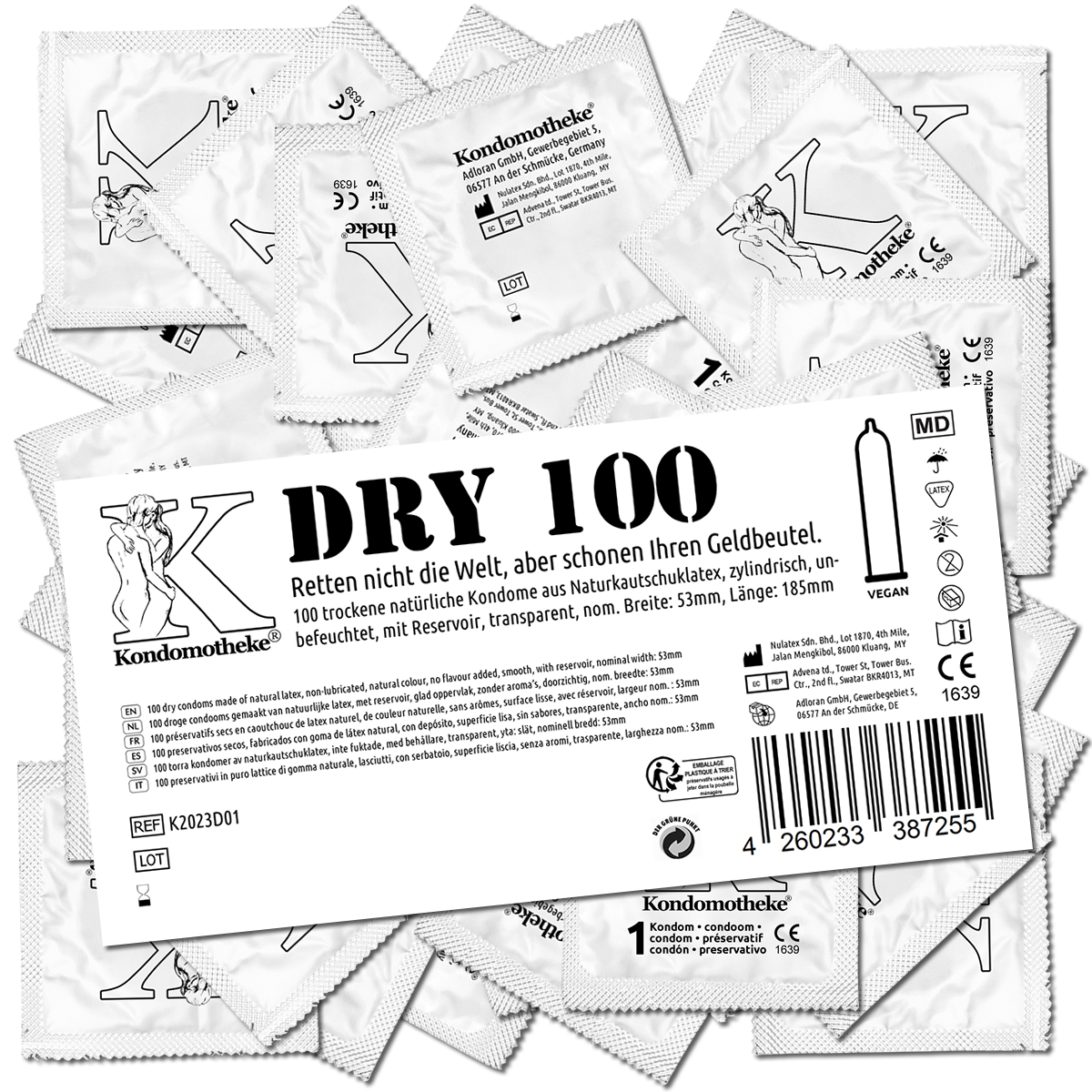 Kondomotheke «DRY» 100 non-lubricated condoms for toys and oral sex - the inexpensive premium condoms 