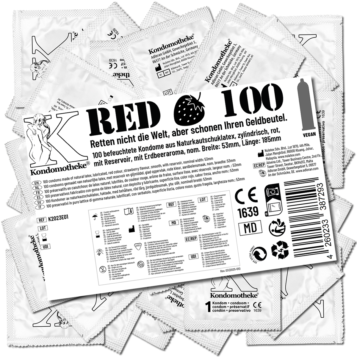 Kondomotheke «Red» 100 rote Kondome mit Erdbeergeschmack - die preiswerten Kondome zum Super-Sparpreis!