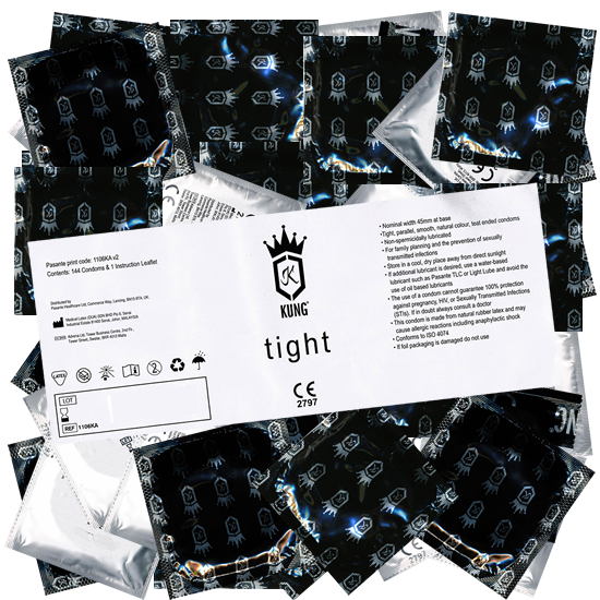 Kung «Tight» Very Slim Fit - 144 very slim condoms with 45mm width, bulk pack