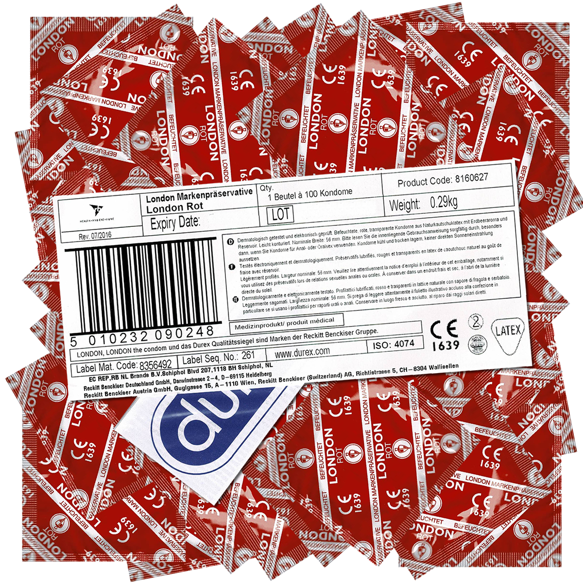 London «Red» 100 red condoms with strawberry flavour (bulk pack)