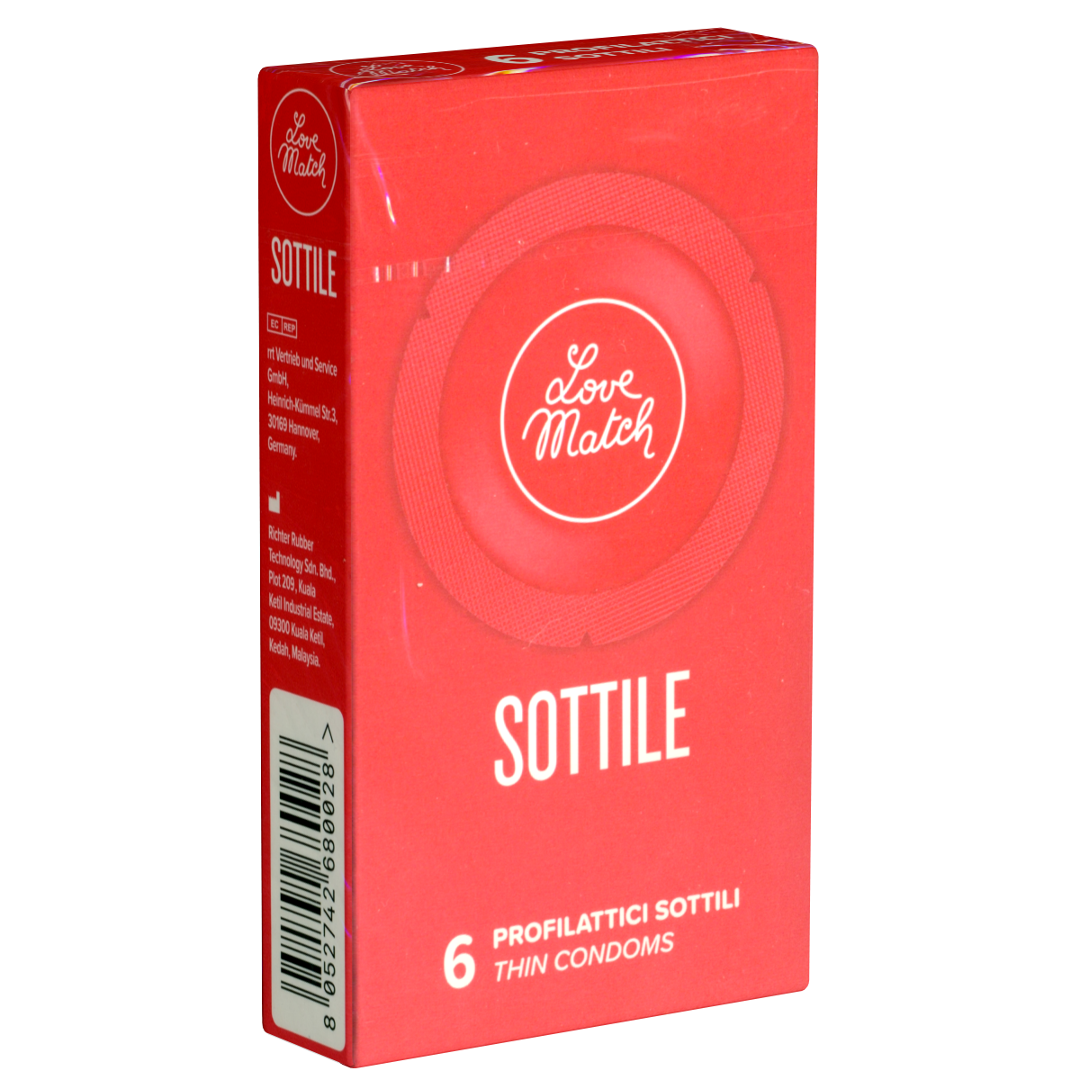 Love Match «Sottile» 6 zarte Kondome in Rundfolien