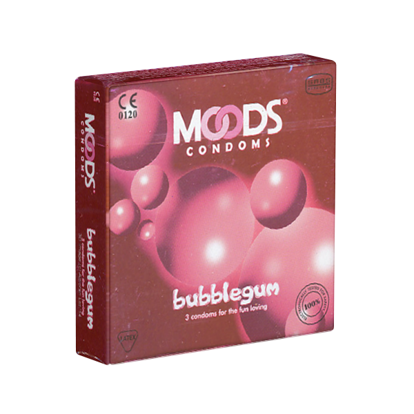 MOODS «Bubblegum Condoms» 3 condoms with bubblegum flavour for cheeky pleasure-lover