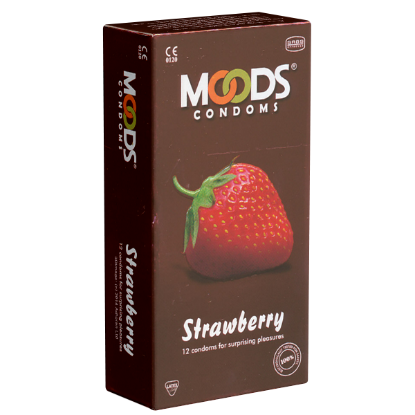 MOODS «Strawberry Condoms» 12 pink condoms with strawberry flavour for fruity pleasure