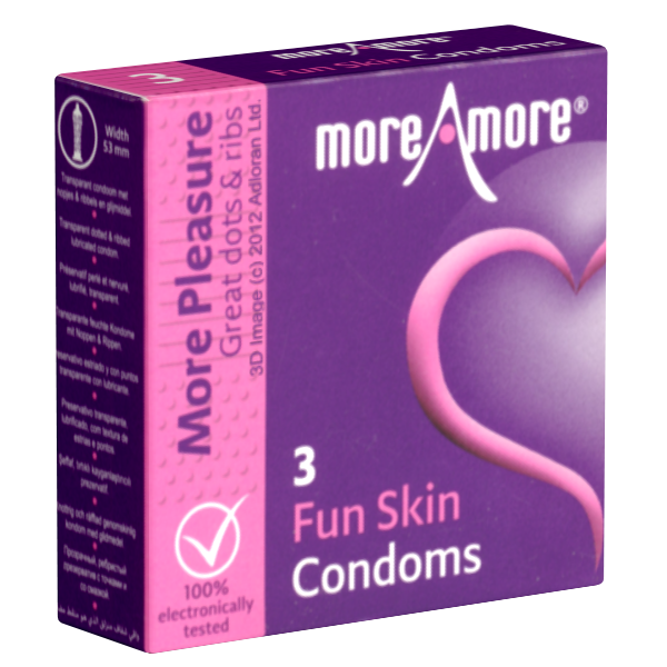 More Amore «Fun Skin» 3 extra feuchte Kondome mit Rippen und Noppen