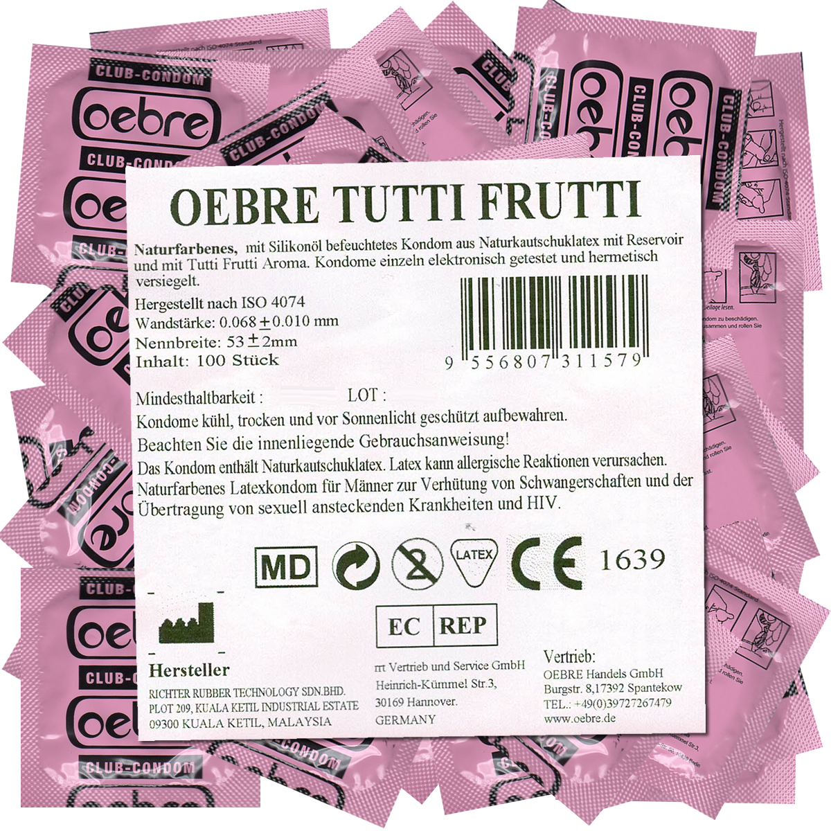 Oebre CLUB-Condom «Tutti-Frutti», 100 Kondome mit Tutti-Frutti-Geschmack