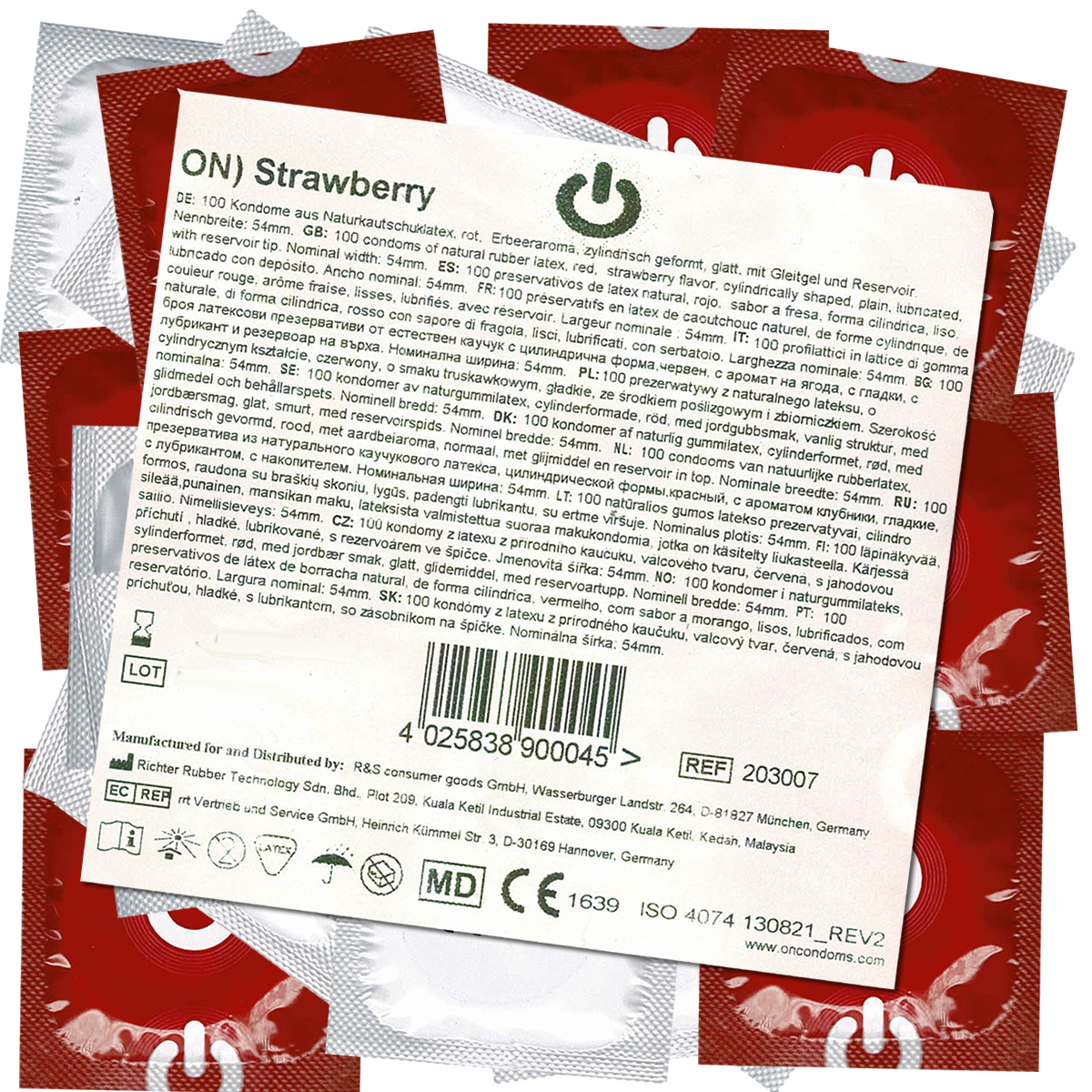 On) «Strawberry» 100 rote Kondome mit Erdbeeraroma, Maxipack