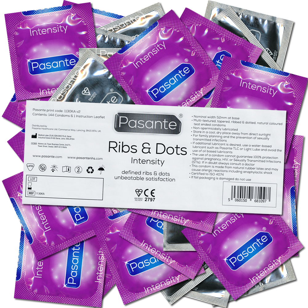 Pasante «Intensity» (Vorratspackung) 144 erregungsintensive Kondome mit Rillen und Noppen