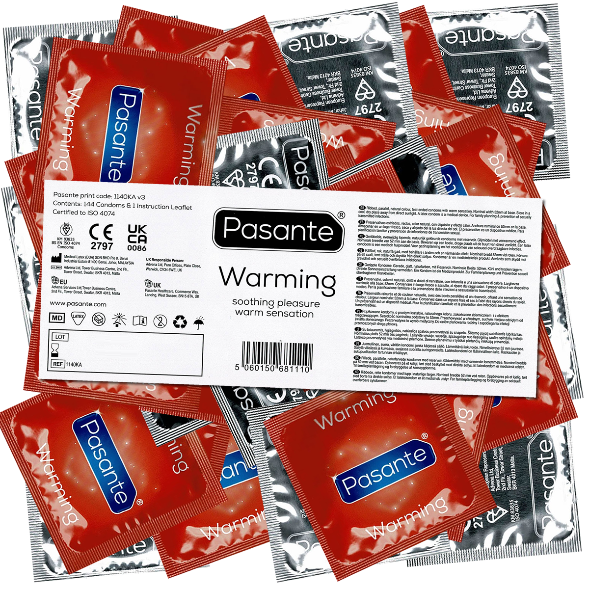 Pasante «Warming» (bulk pack) 144 ribbed condoms with special lubrication (warming)