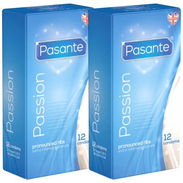 Pasante «Passion» (double pack) 2x12 ribbed condoms for the especially intense orgasm