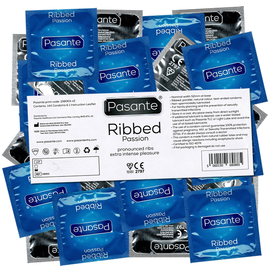 Pasante «Ribbed (Passion)» (bulk pack) 144 ribbed condoms for the especially intense orgasm