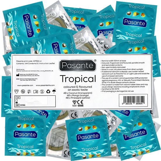 Pasante «Tropical Flavours» (bulk pack) 144 exotic condoms with tropical flavours