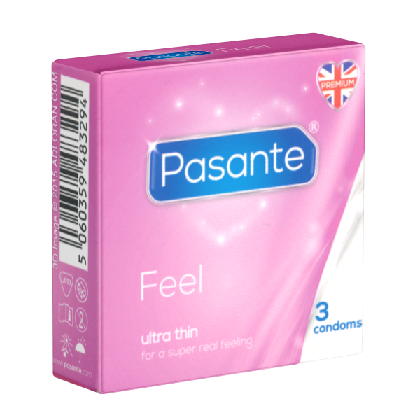 Pasante «Feel» (Sensitive) 3 gefühlsechte Kondome für empfindsame Liebhaber