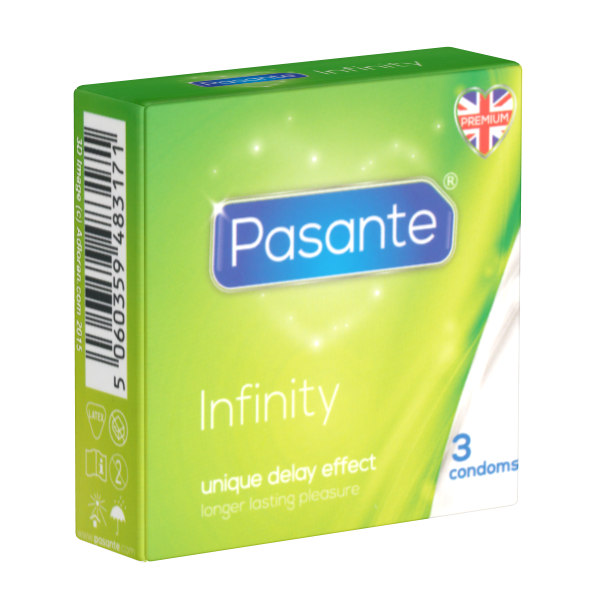 Pasante «Infinity» (Delay) 3 aktverlängernde Spezial-Kondome für optimale Befriedigung