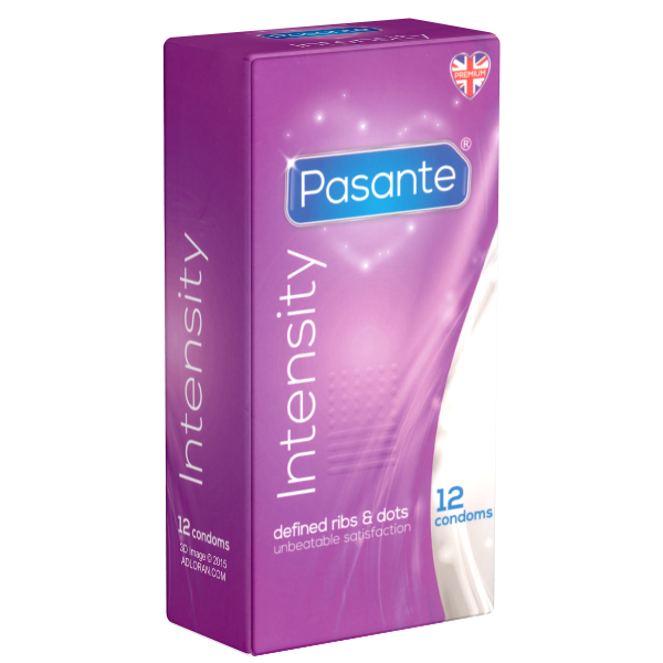 Pasante «Intensity» (Ribs & Dots) 12 arousal intense condoms with ribs and dots