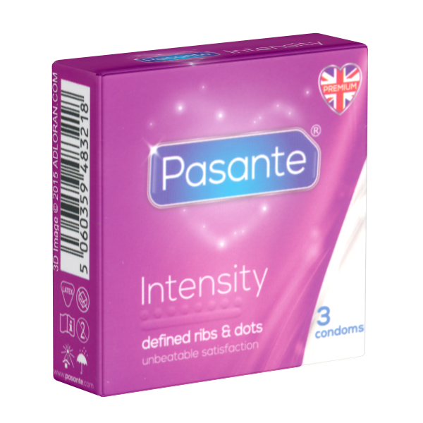 Pasante «Intensity» (Ribs & Dots) 3 arousal intense condoms with ribs and dots