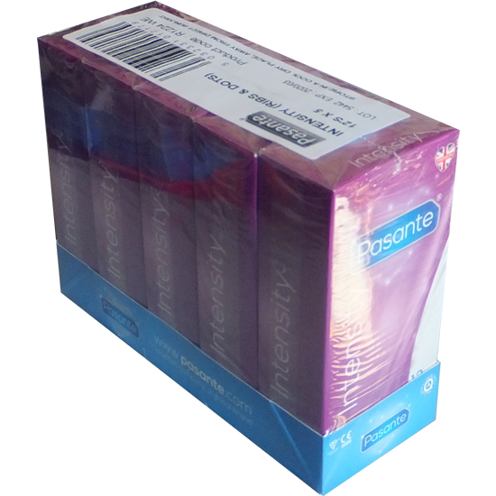 Pasante «Intensity» (value pack) 5x12 arousal intense condoms with ribs and dots