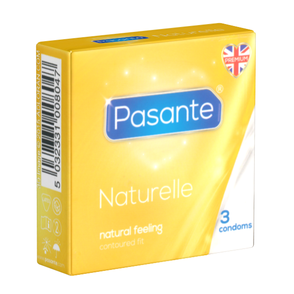 Pasante «Naturelle» (Natural Fit) 3 anatomical shaped condoms with 66mm-head
